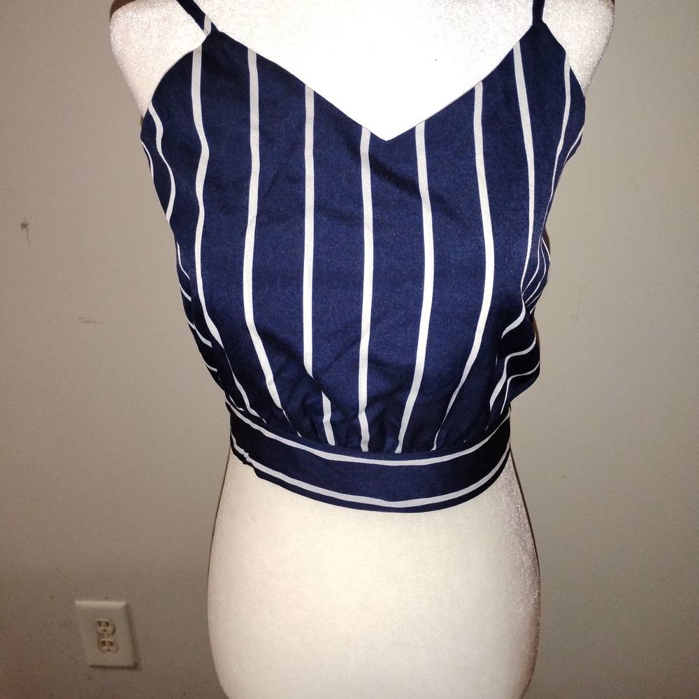 Navy Stripe Spaghetti Strap Crop Top